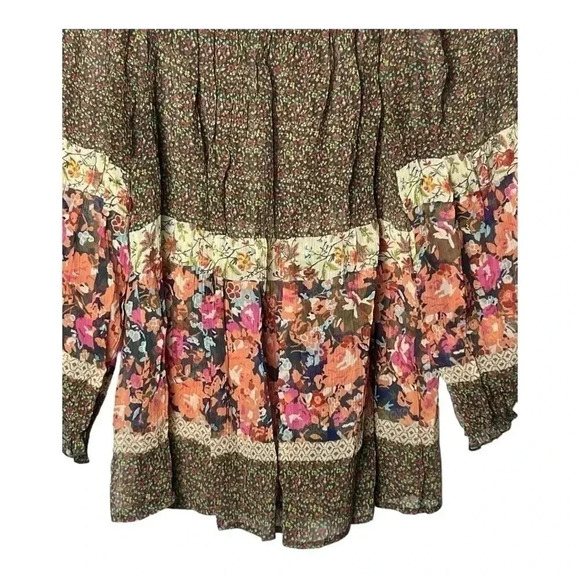 1606. ANTHROPOLOGIE FEI LONG SLEEVE SILK MATERIAL FLORAL BLOUSE SIZE SMALL GREEN - Picture 5 of 10